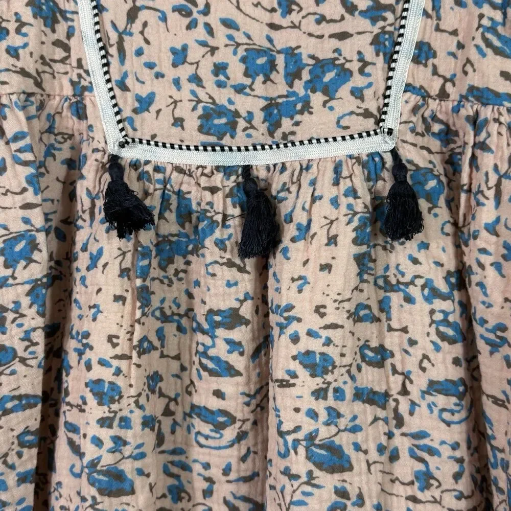 Cheeky Plum Pale Pink Blue Leaf Abstract Tassel Gauze Tunic Dress Girls 5T Lined